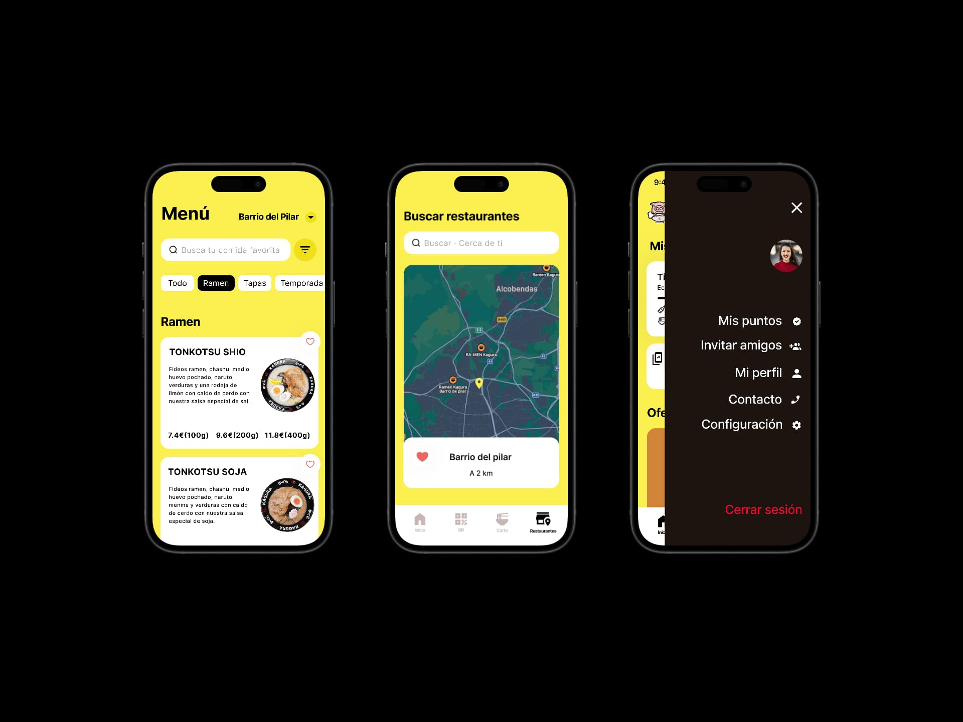 Nuevo menú, restaurantes y perfil